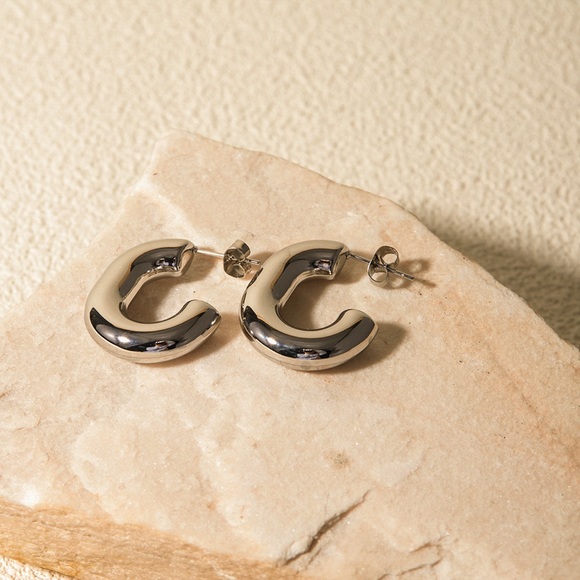 NEW💎Silver Chunky Hoop Earrings*Waterproof Earrings*Minimalist Everyday*ML - Picture 4 of 5